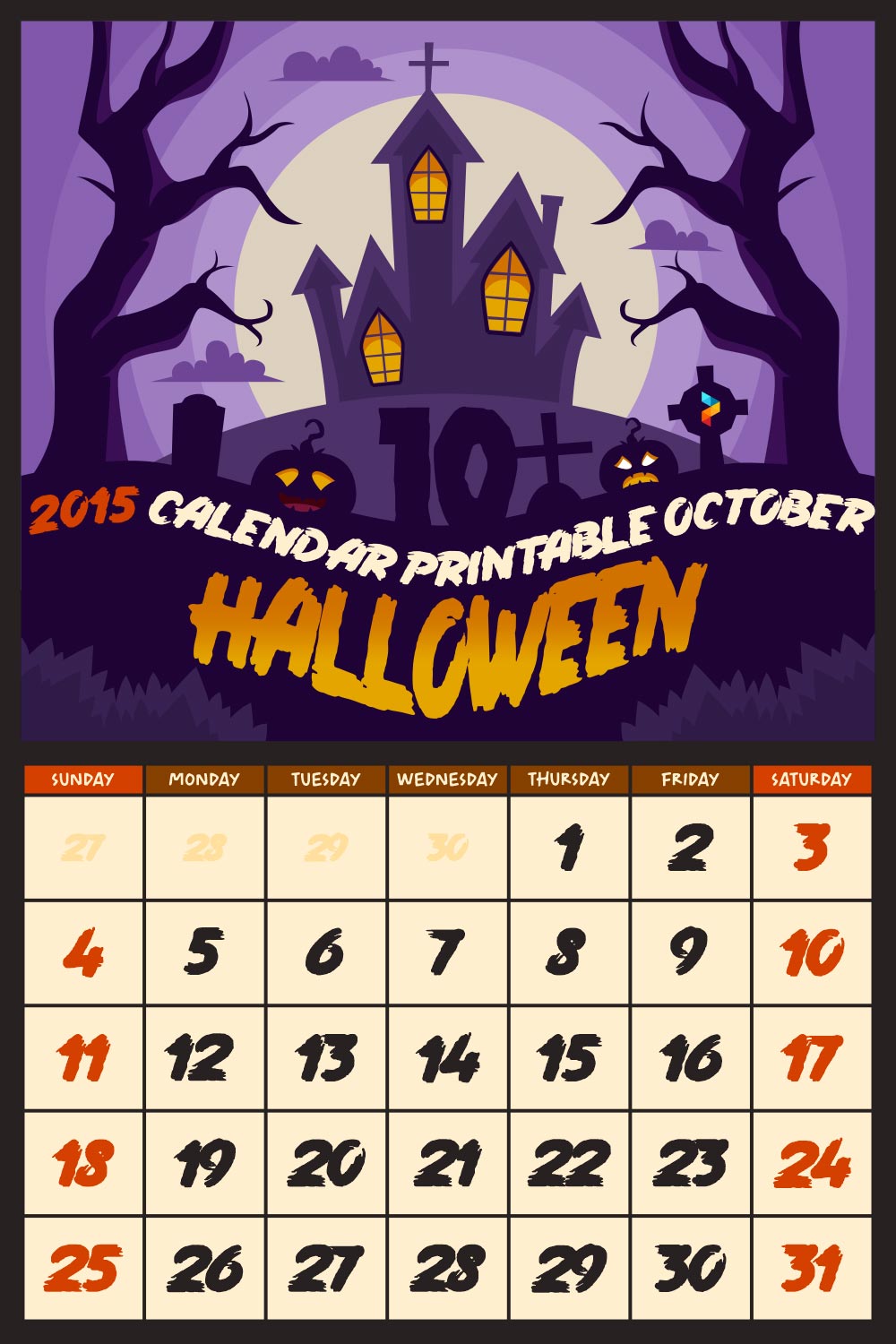 2015 Calendar  October Halloween