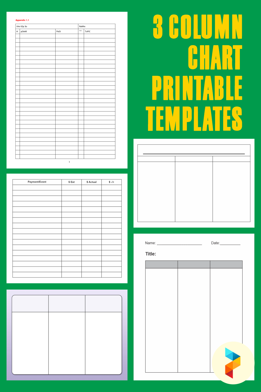 Free Printable 3 Column Chart With Lines