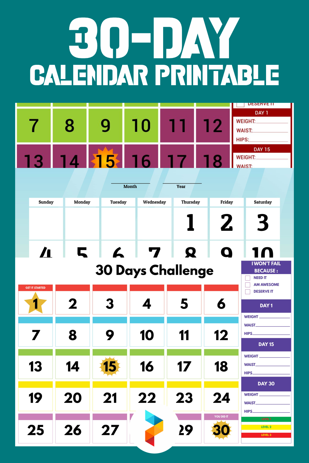 30 Day Calendar Printable Weekdays