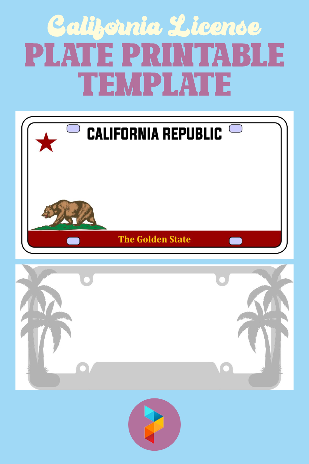 California License Plate Printable Template