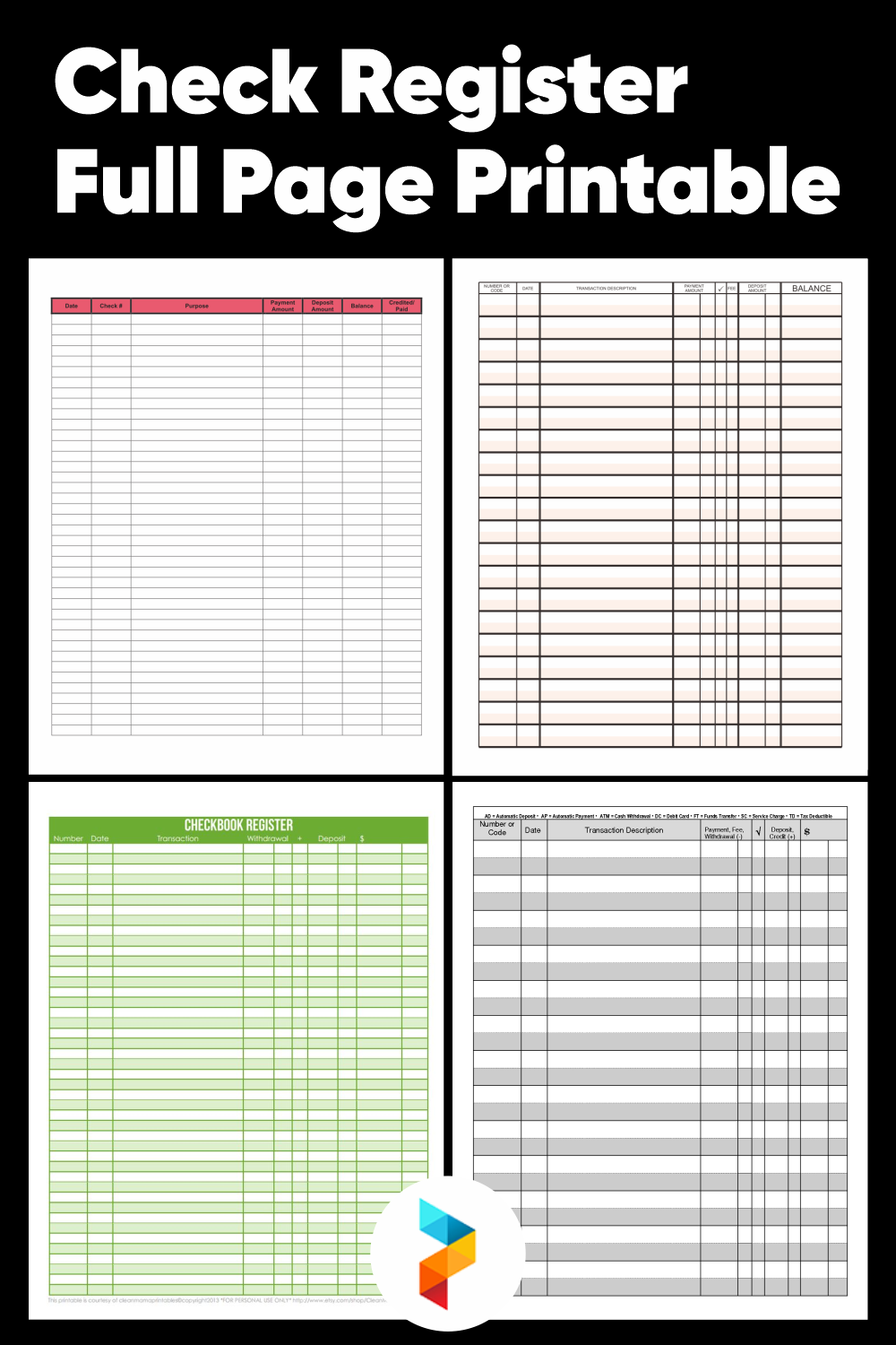 printable check transaction register