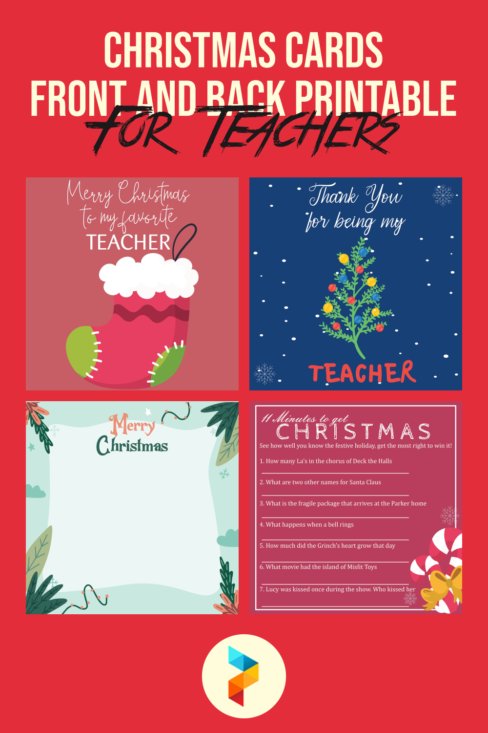 Christmas Cards Front And Back Printable For Teachers