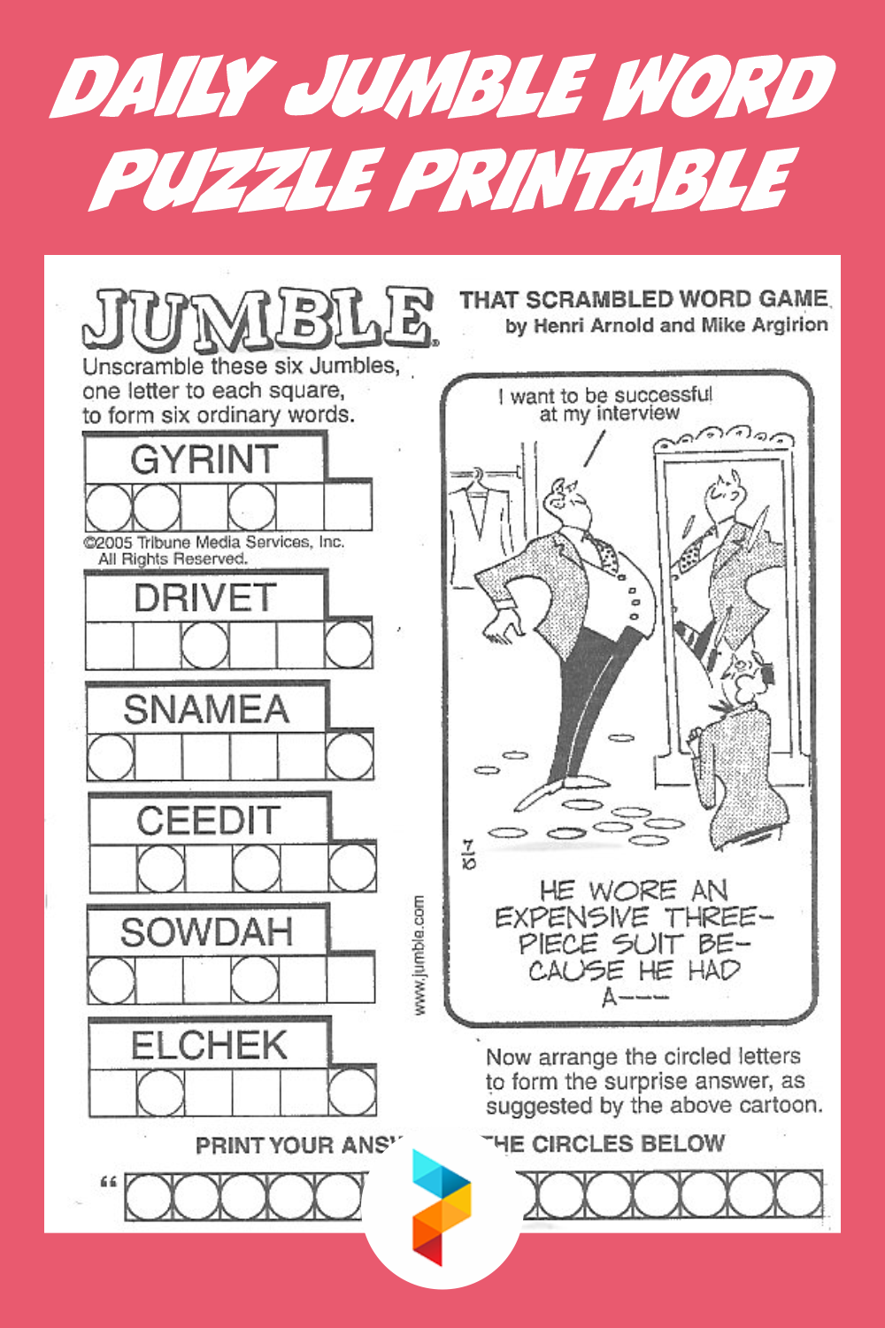Today's Jumble Printable Customize and Print