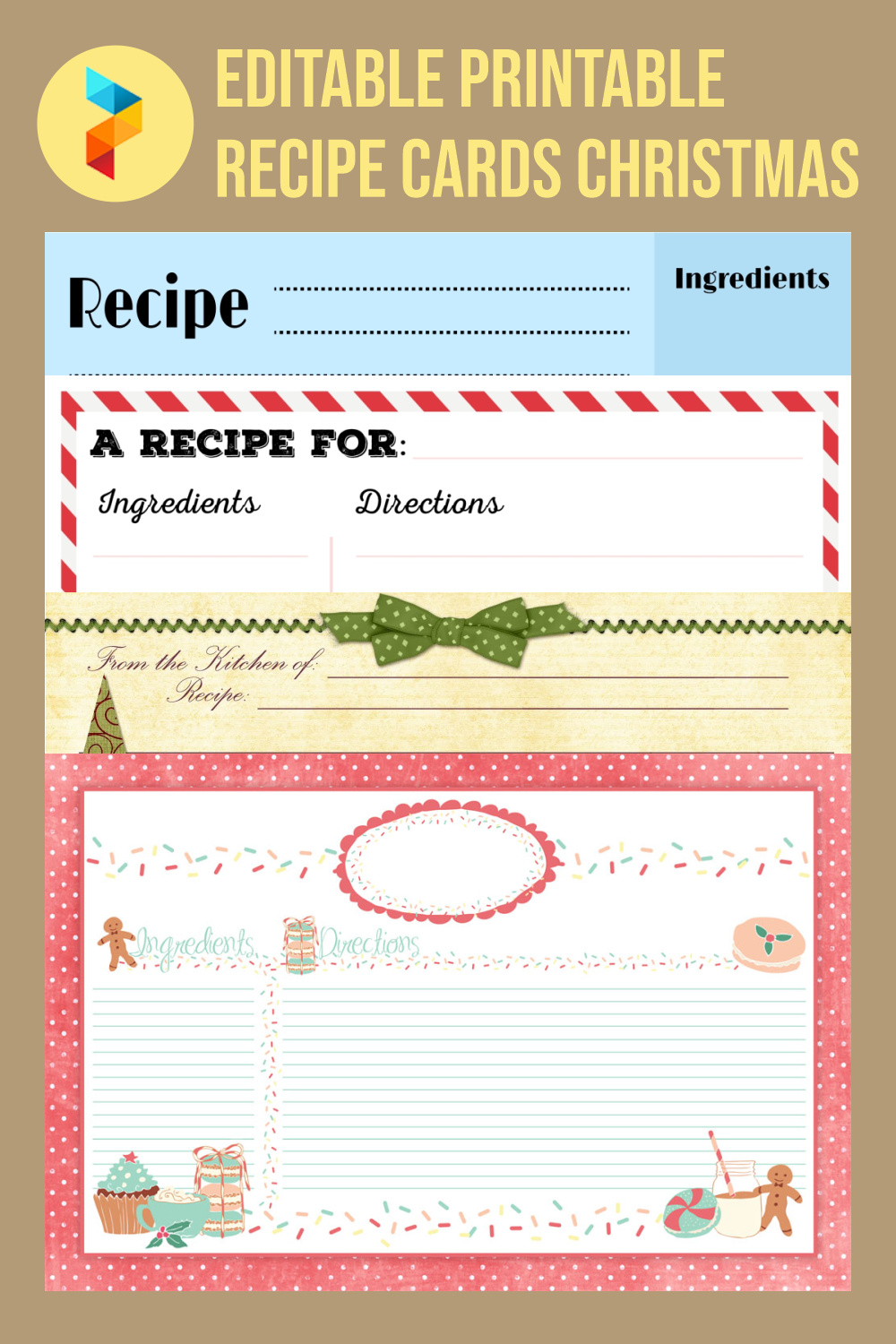 Editable Recipe Cards Christmas