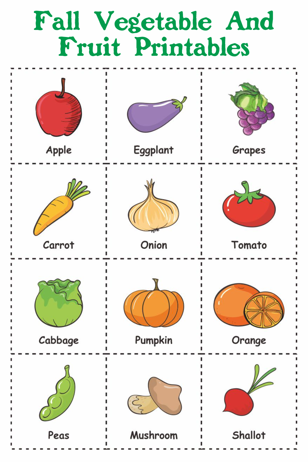 Fall Vegetable And Fruit Printables