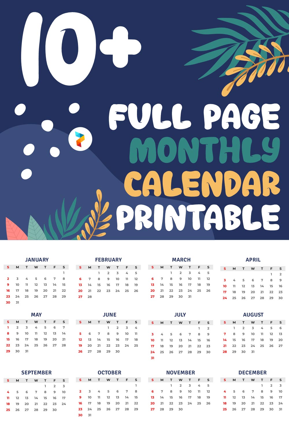 Full Page Monthly Calendar Printable