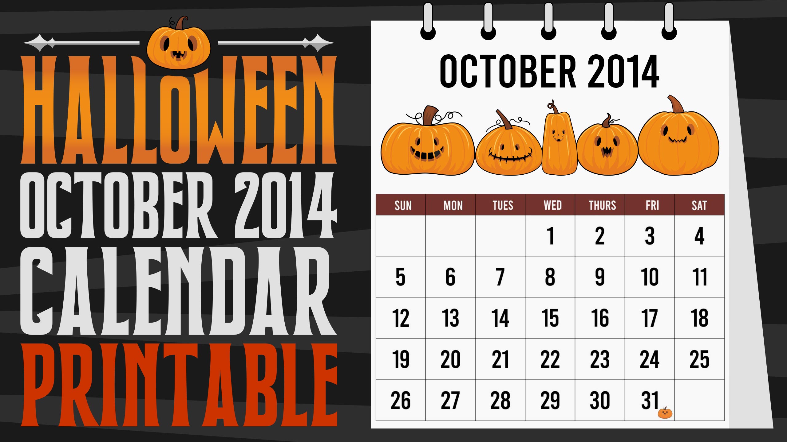 Halloween October 2014 Calendar Printable