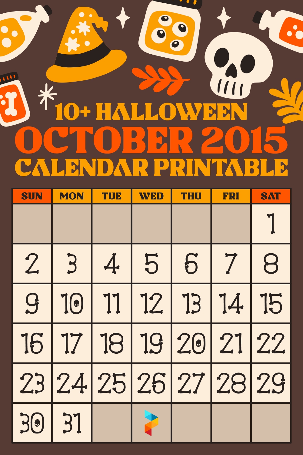 Halloween October 2015 Calendar Printable