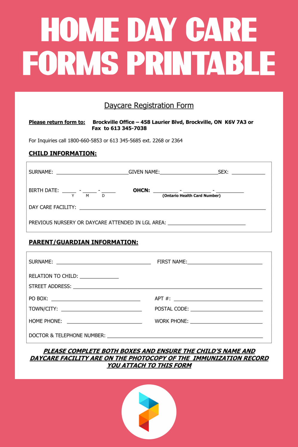Home Day Care Forms Printable