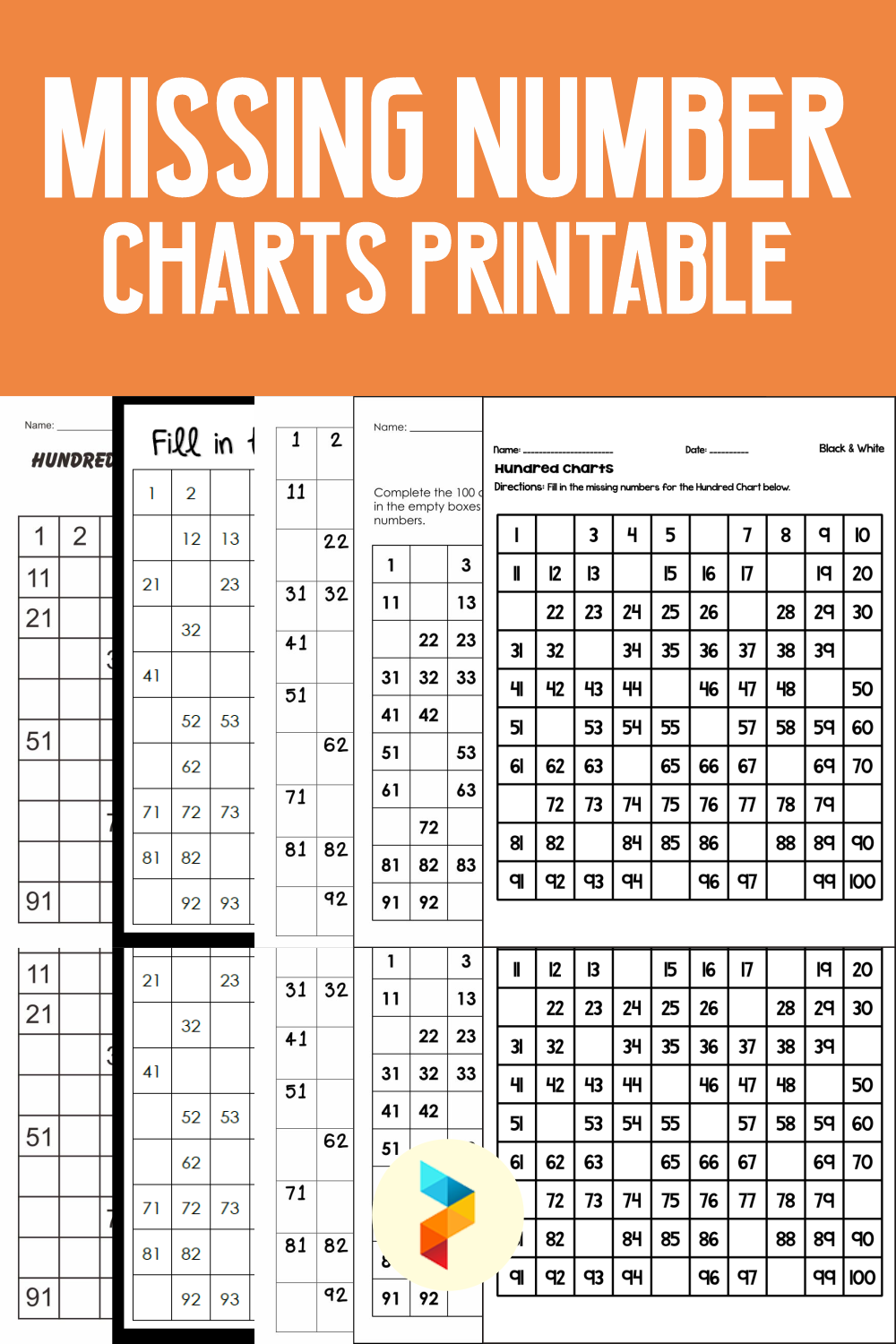 Missing Number Charts Printable