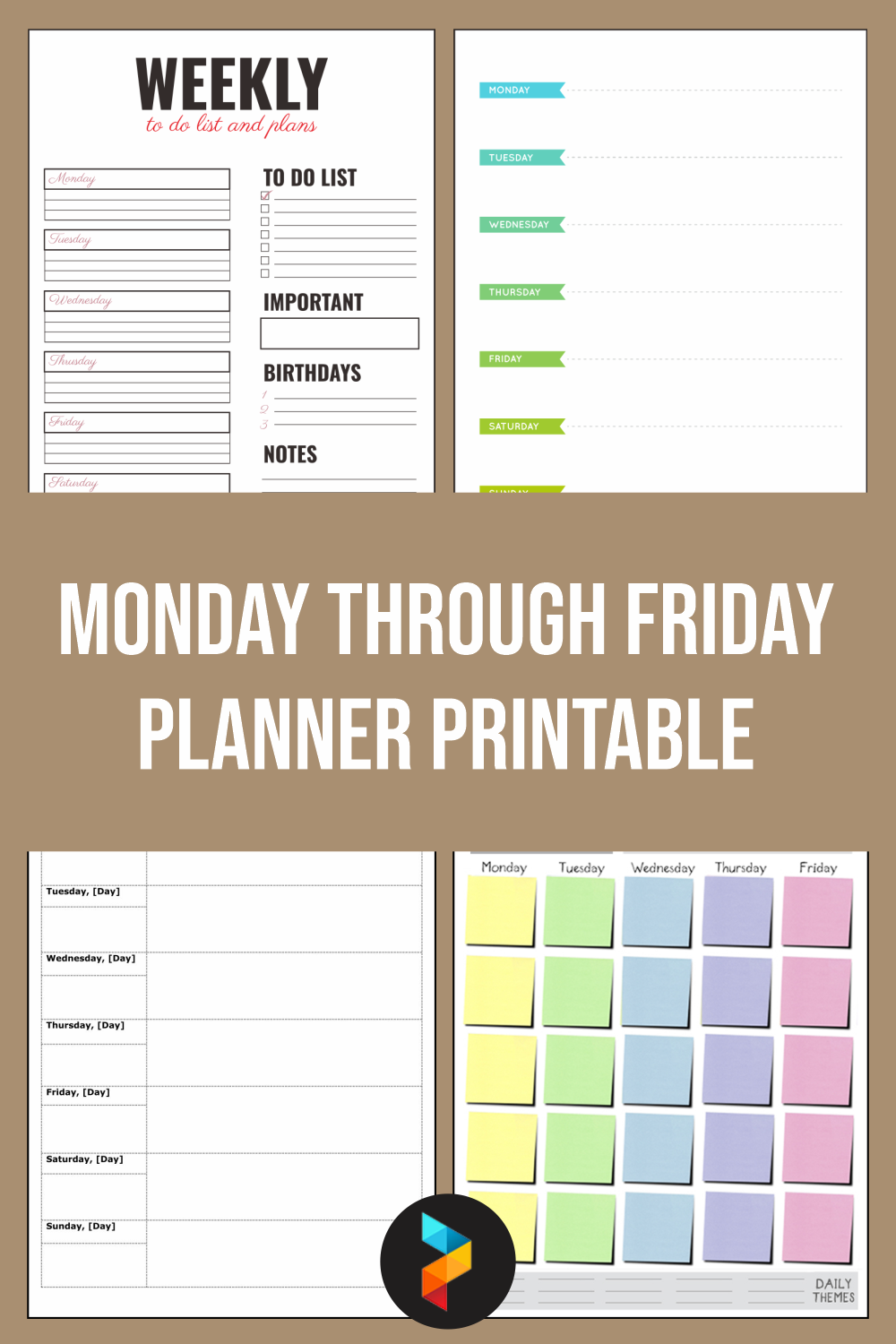 11 best monday through friday planner printable printablee com