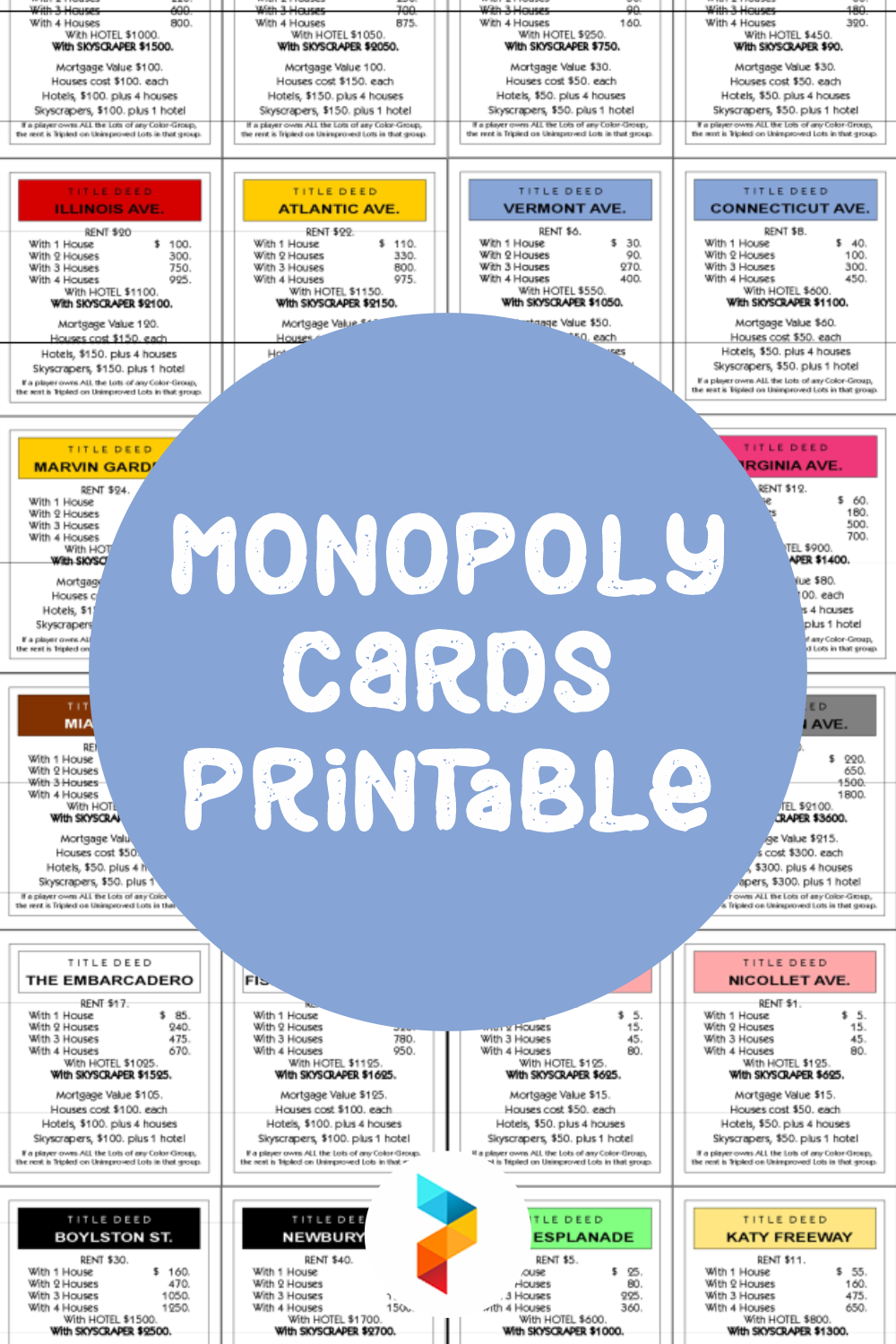 printable monopoly board and cards original