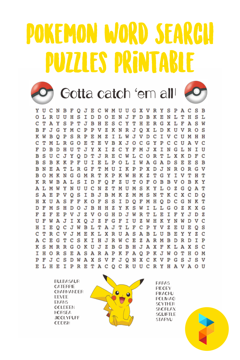 Pokemon Word Search Puzzles Printable