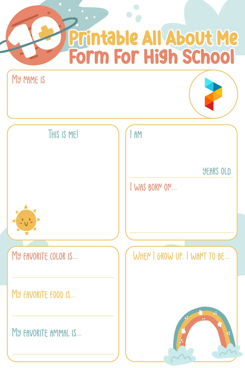 Printable All About Me Form For High School