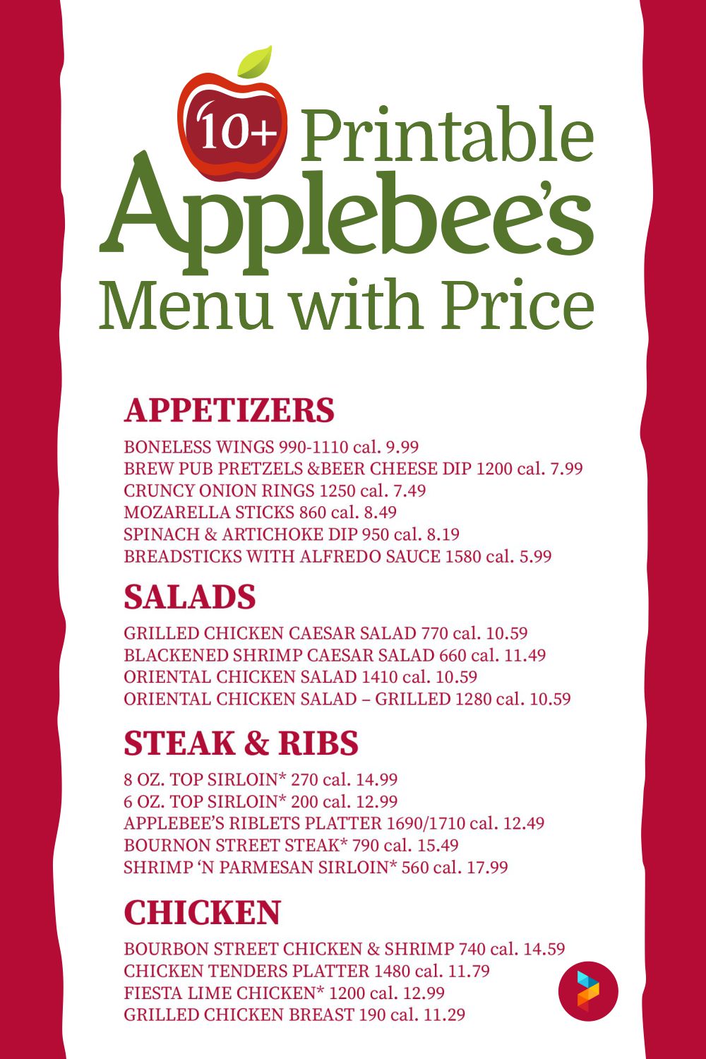 Applebee's Menu With Price