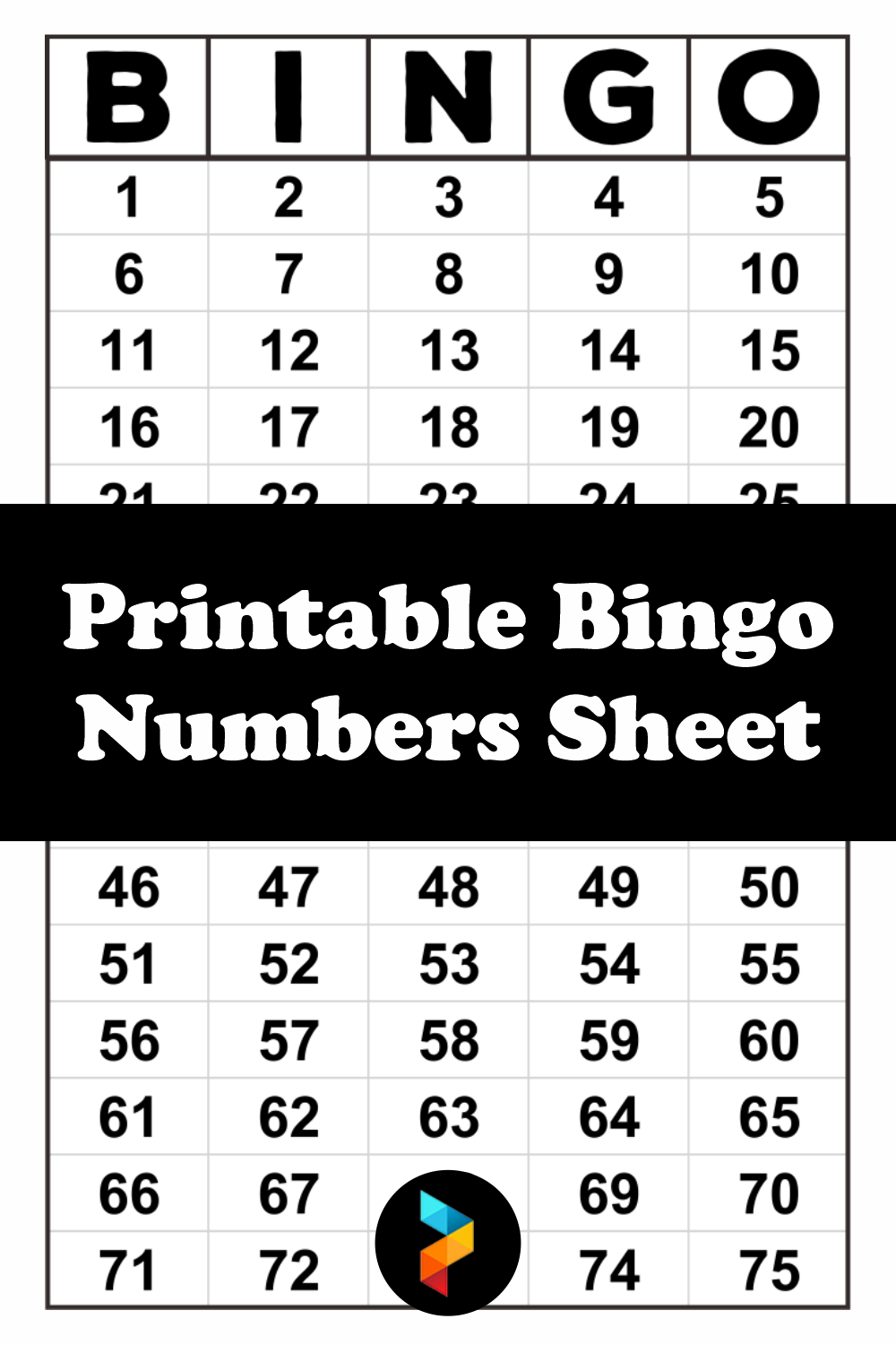 Printable Bingo Numbers Sheet