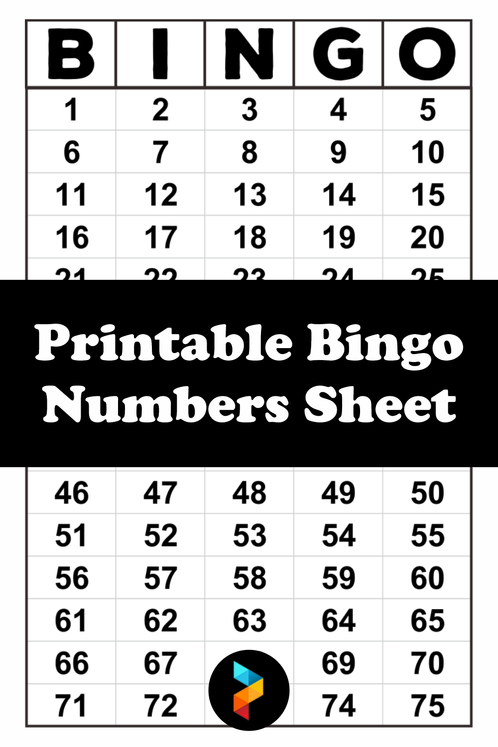 Bingo Numbers Sheet