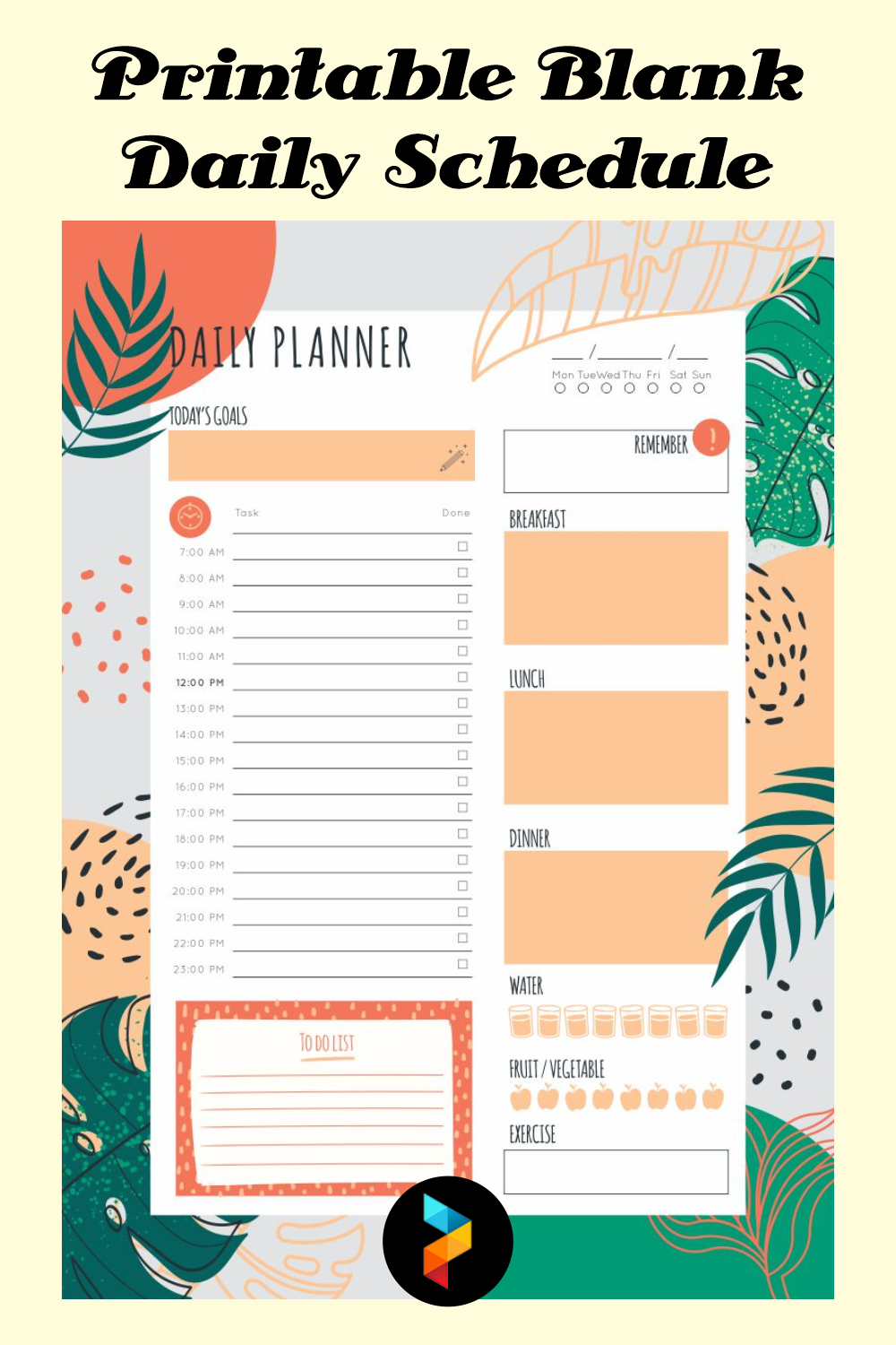 Printable Blank Daily Schedule