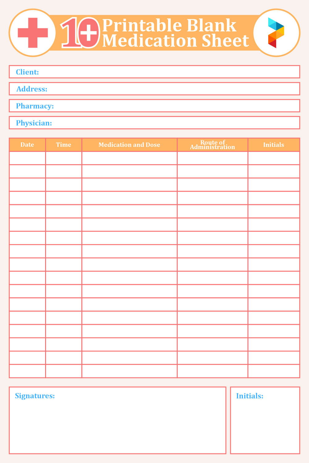 Blank Medication Sheet