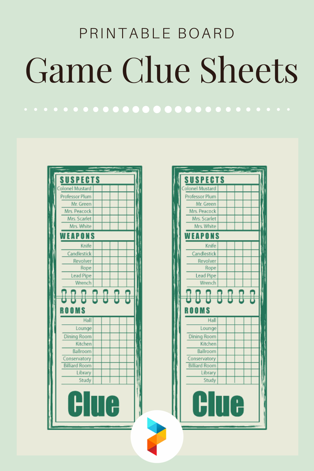 Printable Board Game Clue Sheets