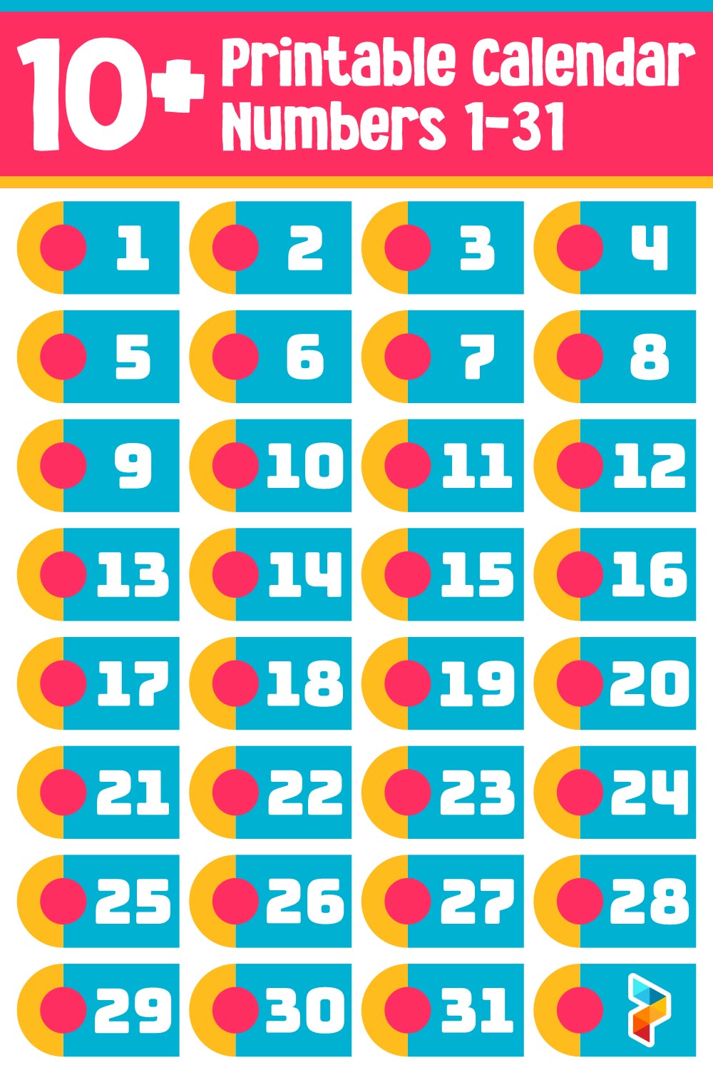 Printable Calendar Numbers 1-31