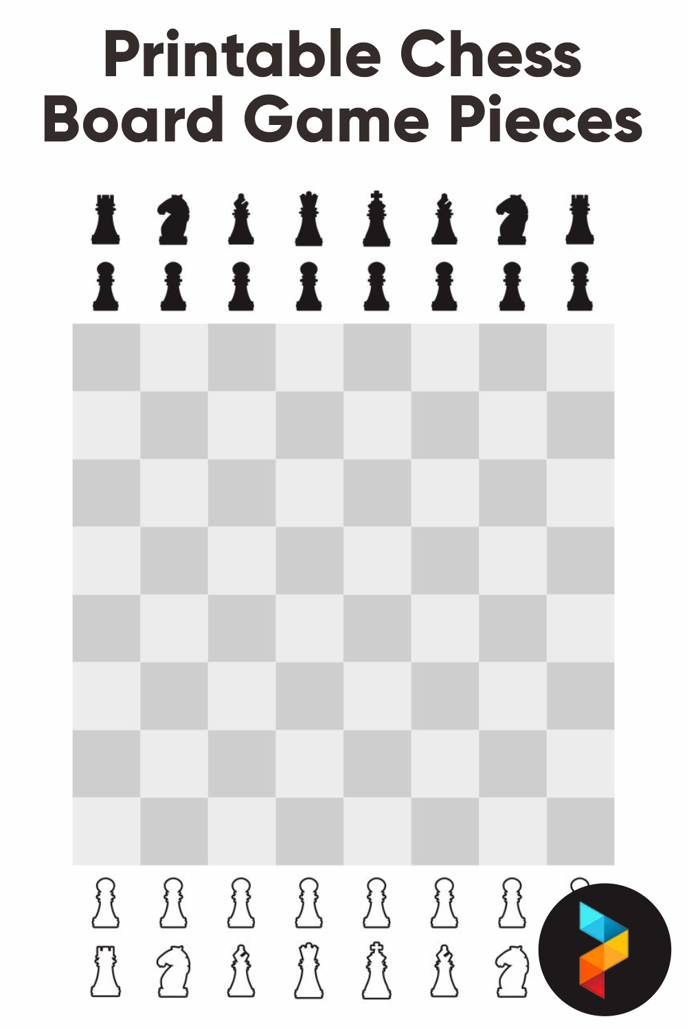 Chessboard with the chess pieces coloring page printable game
