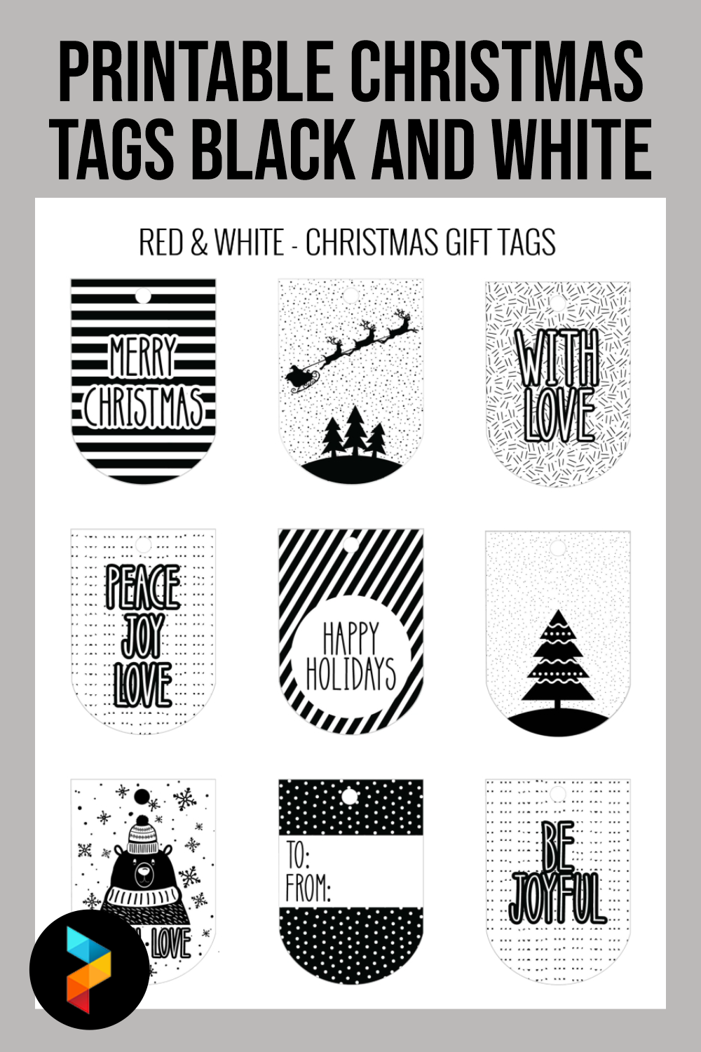 Printable Christmas Tags Black And White