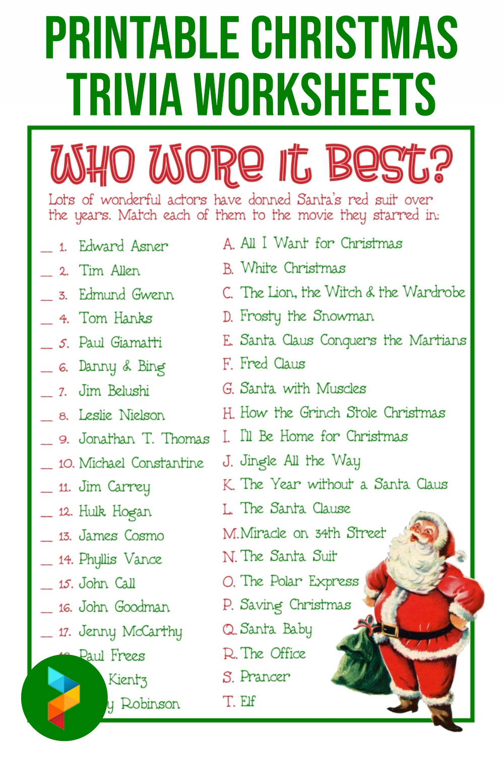 Printable Christmas Trivia Worksheets