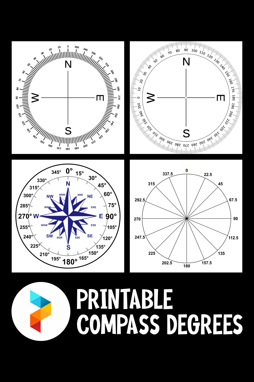 Printable Compass Rose with Degrees