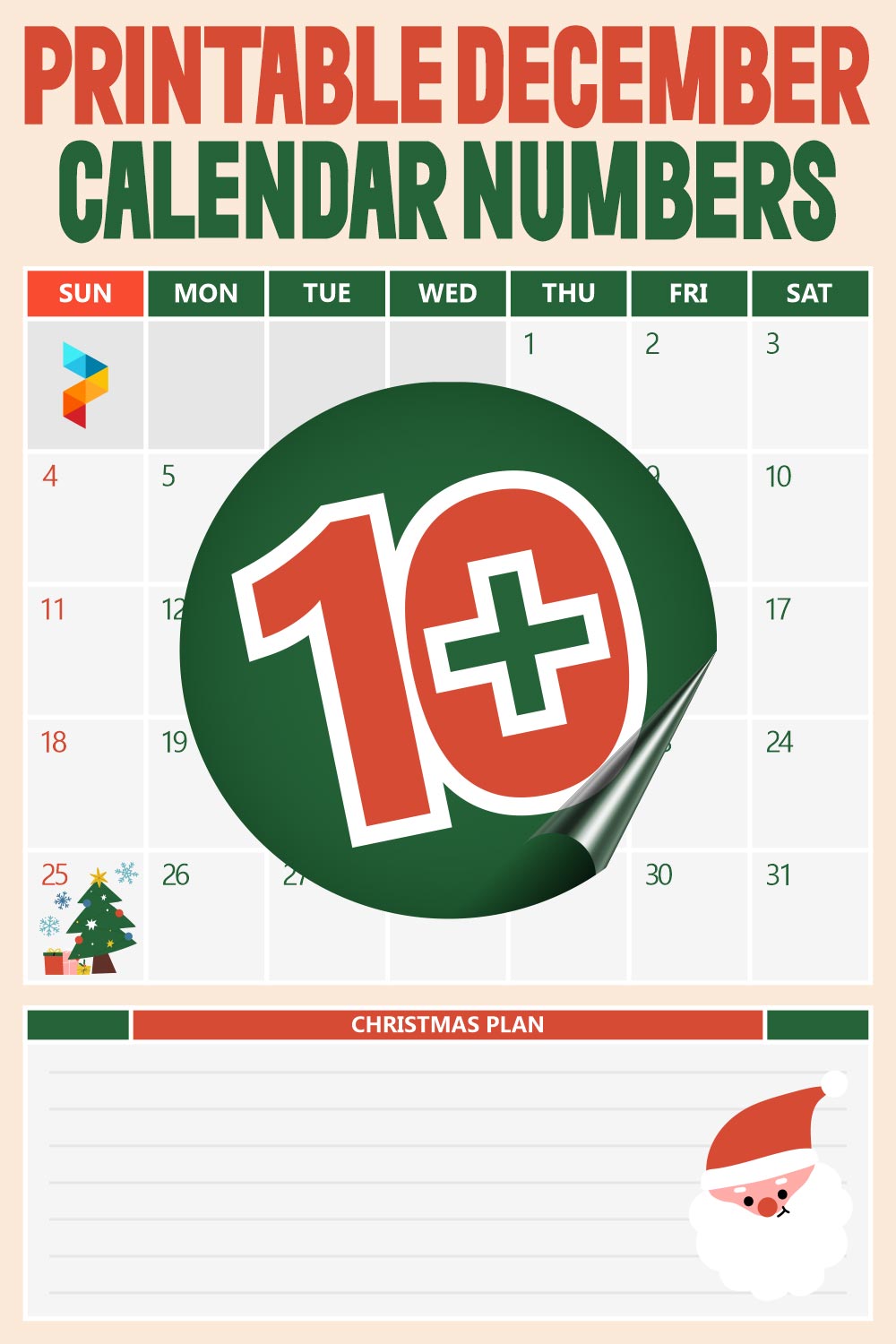 Printable December Calendar Numbers