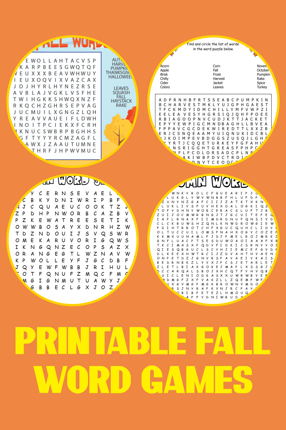 Printable Fall Word Games