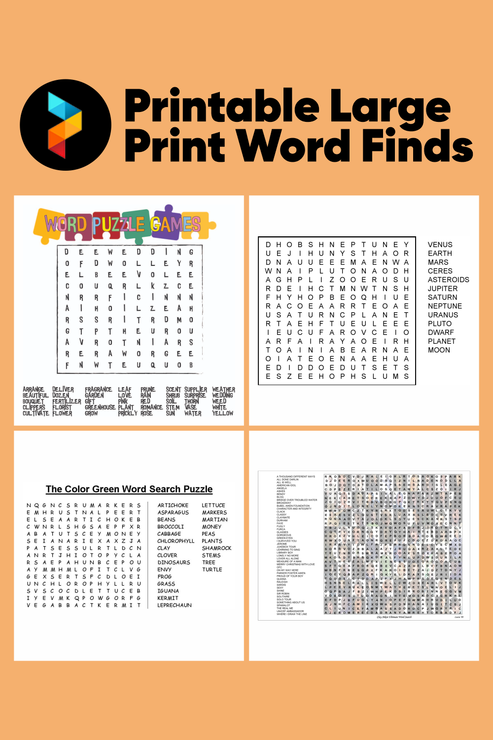 Printable Large Print Word Finds