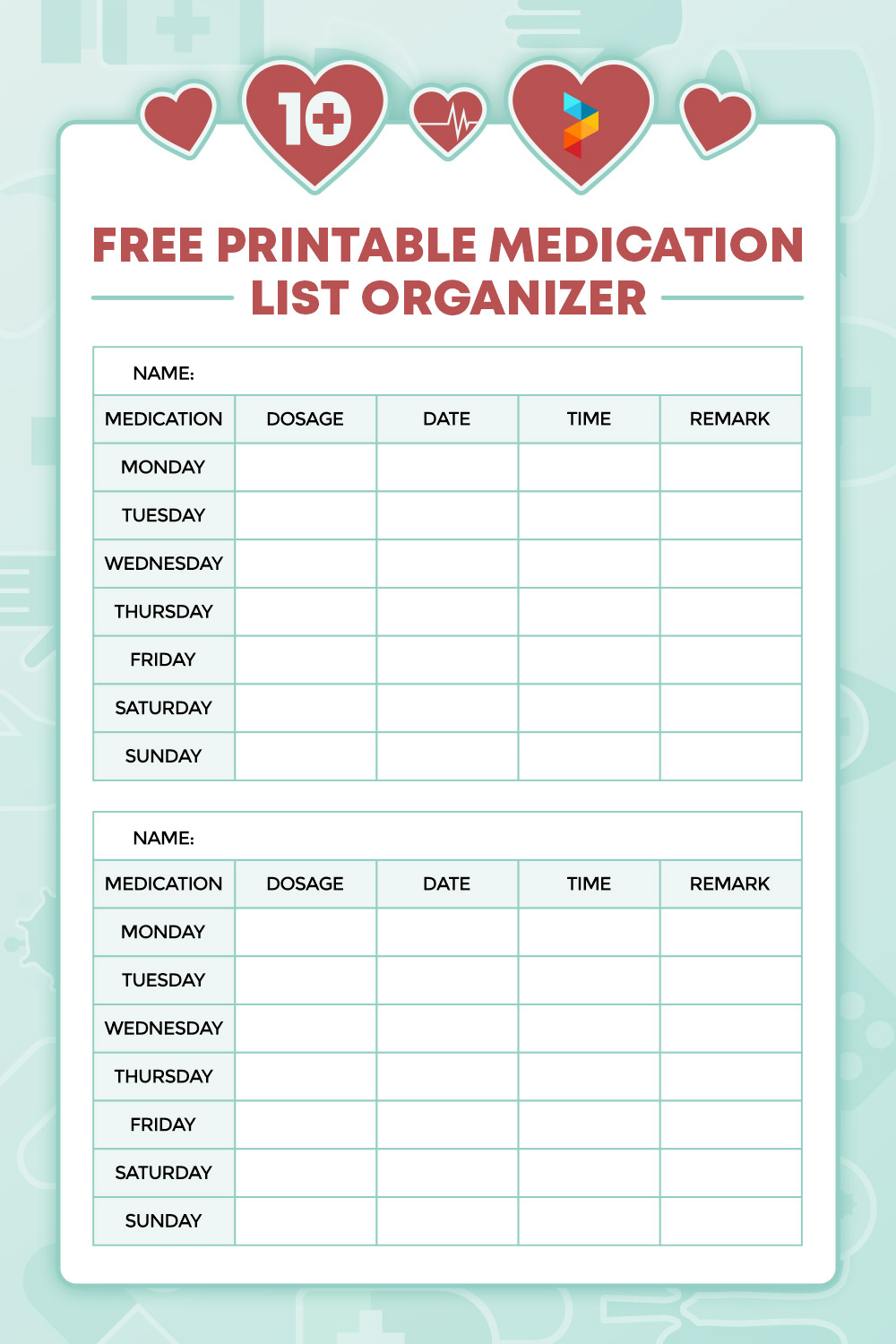 Printable Medication List Organizer