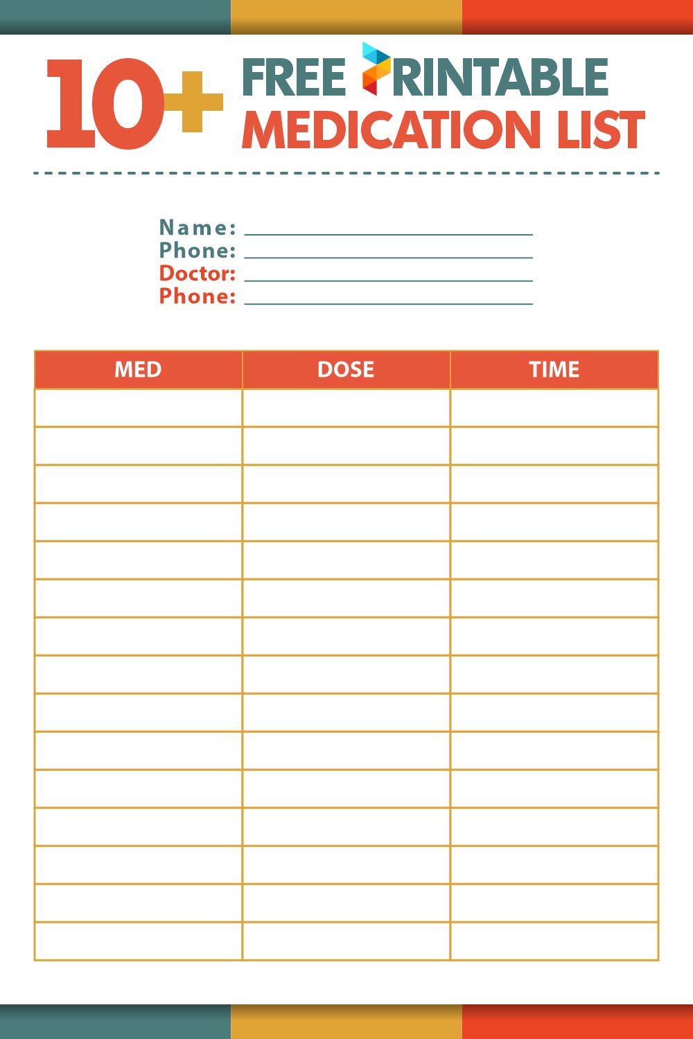 Medication List Template Printable