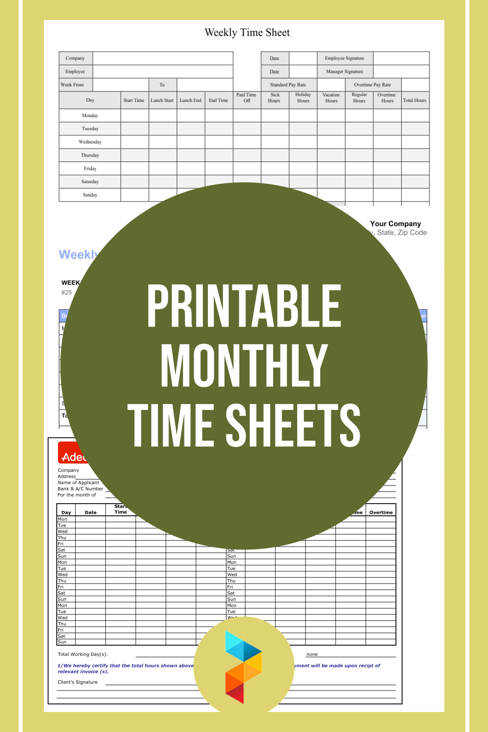 10 best printable monthly time sheets printablee com