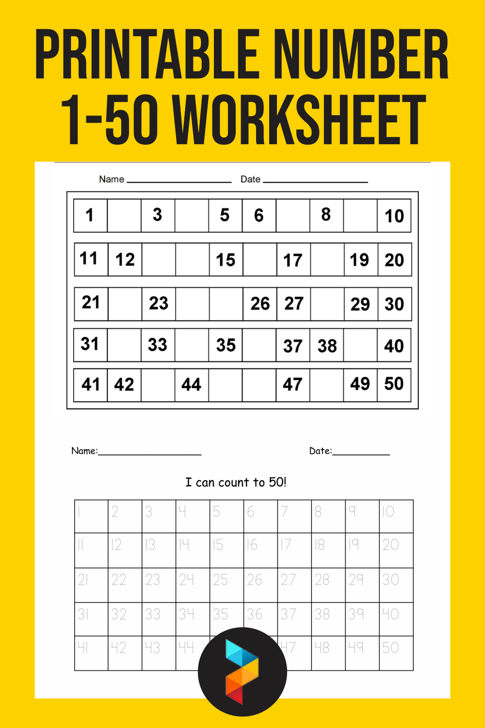 1 To 50 Numbers Worksheet