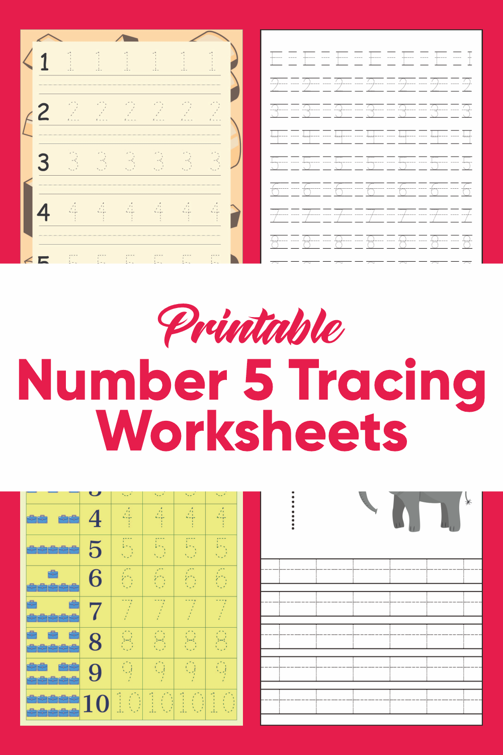 Printable Number 5 Tracing Worksheets