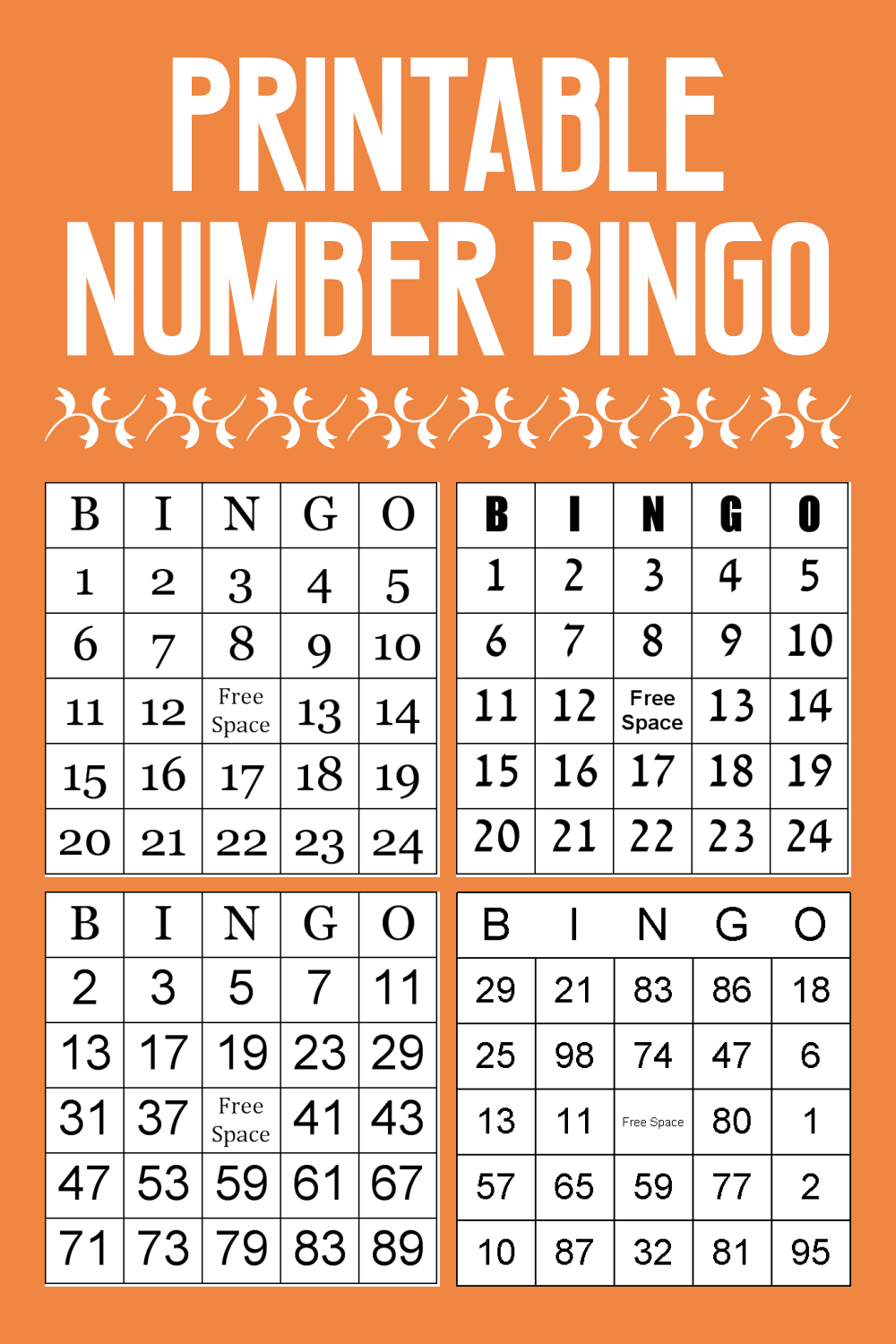 free printable bingo cards with numbers