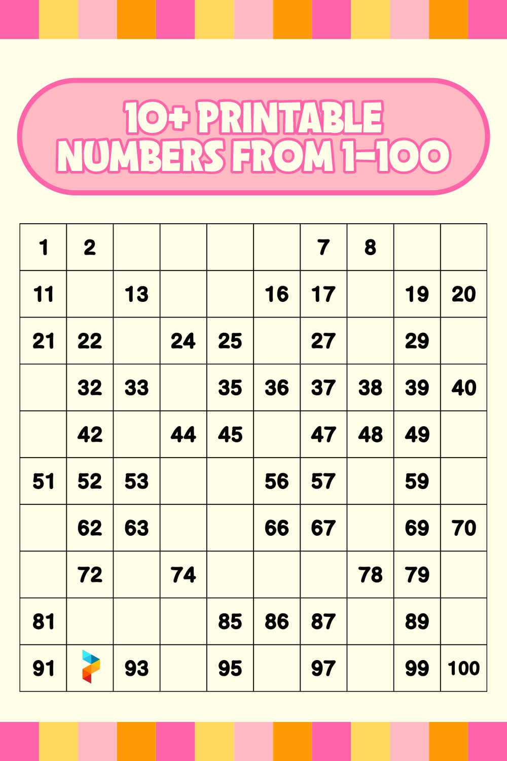 Free Large Printable Numbers 1 100