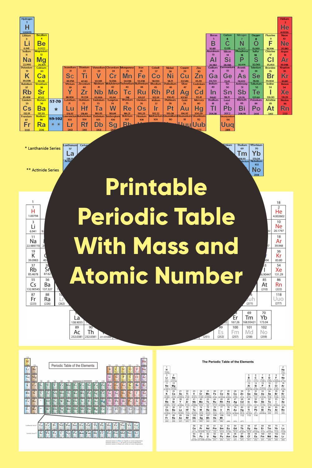 Periodic Table Of Elements With Atomic Mass 