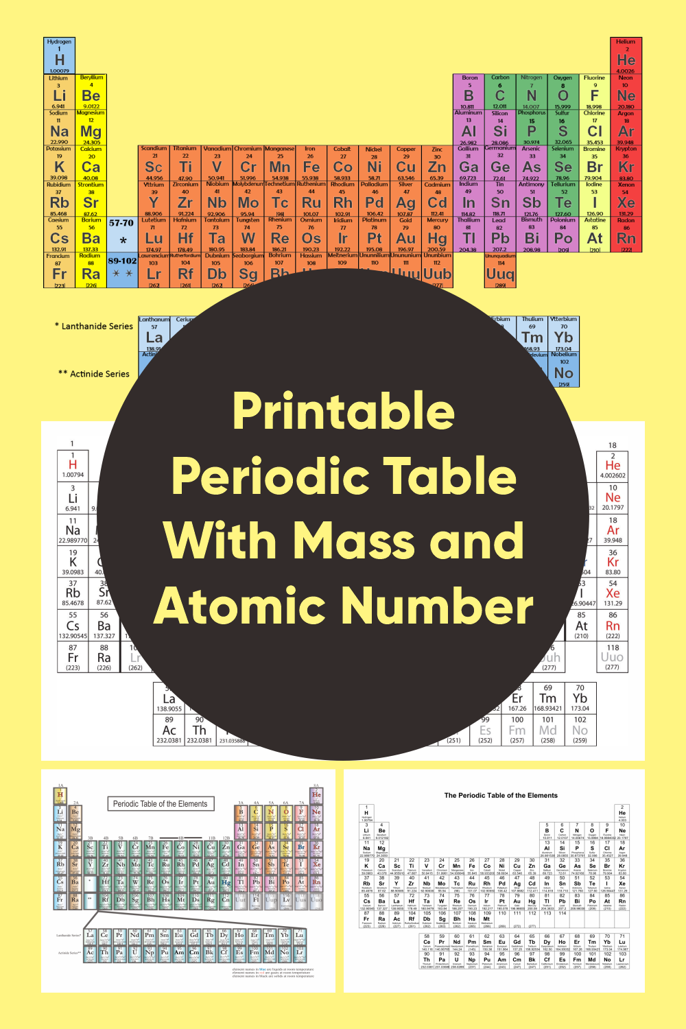 Printable Periodic Table Of Elements With Atomic Mass And Number Printable Periodic Table Of Elements With Atomic Mass And Number
