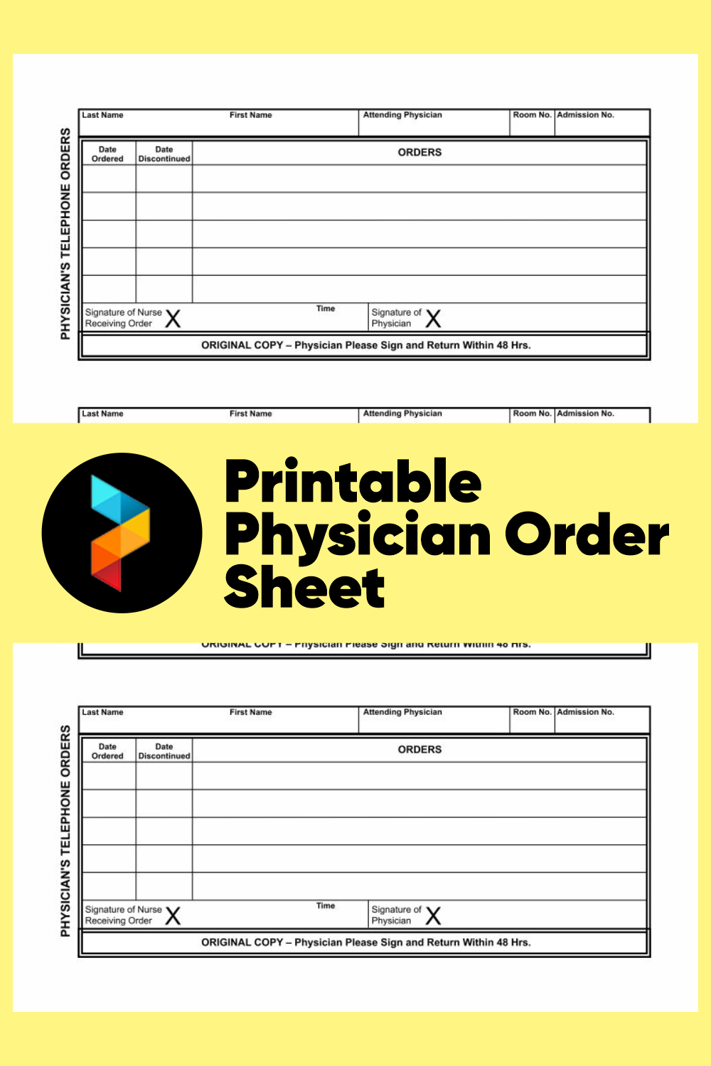 Printable Physician Order Sheet