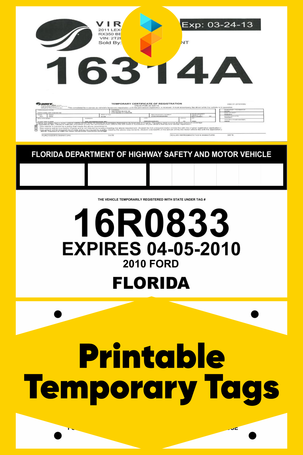 Car dealership blank printable temporary license plate template