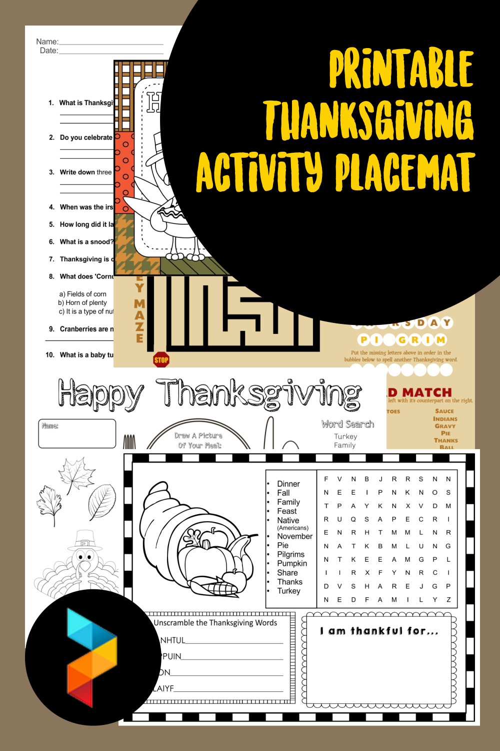 Thanksgiving Activity Placemat