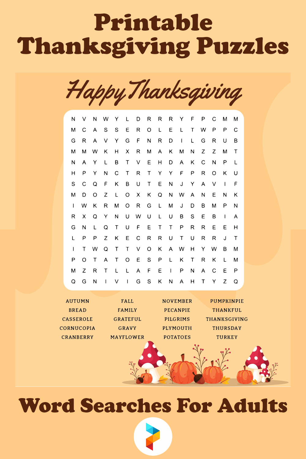 Printable Thanksgiving Puzzles Word Searches For Adults