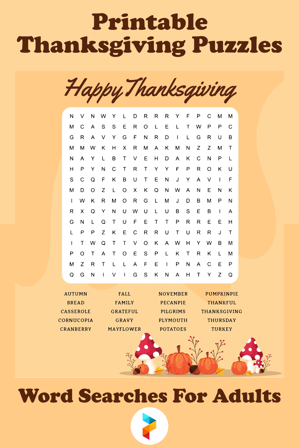 Thanksgiving Puzzles Word Searches For Adults