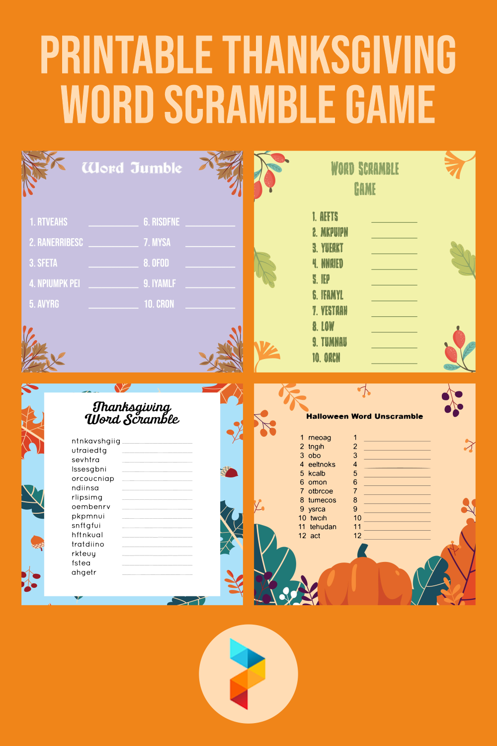 Thanksgiving Word Scramble Game