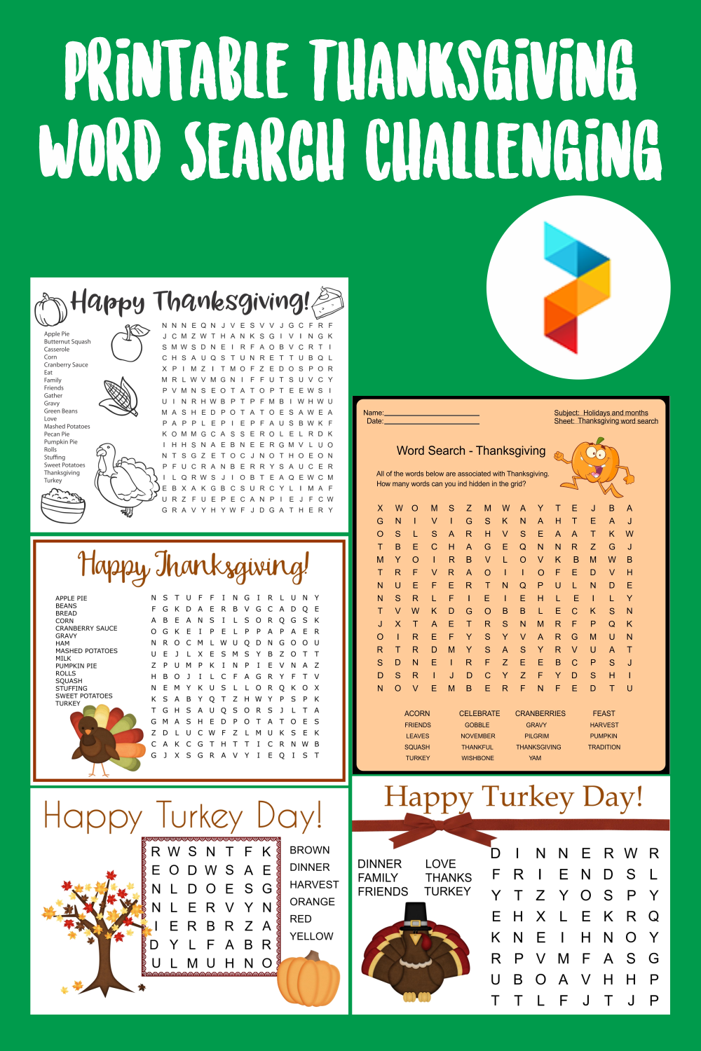 Printable Thanksgiving Word Search Challenging