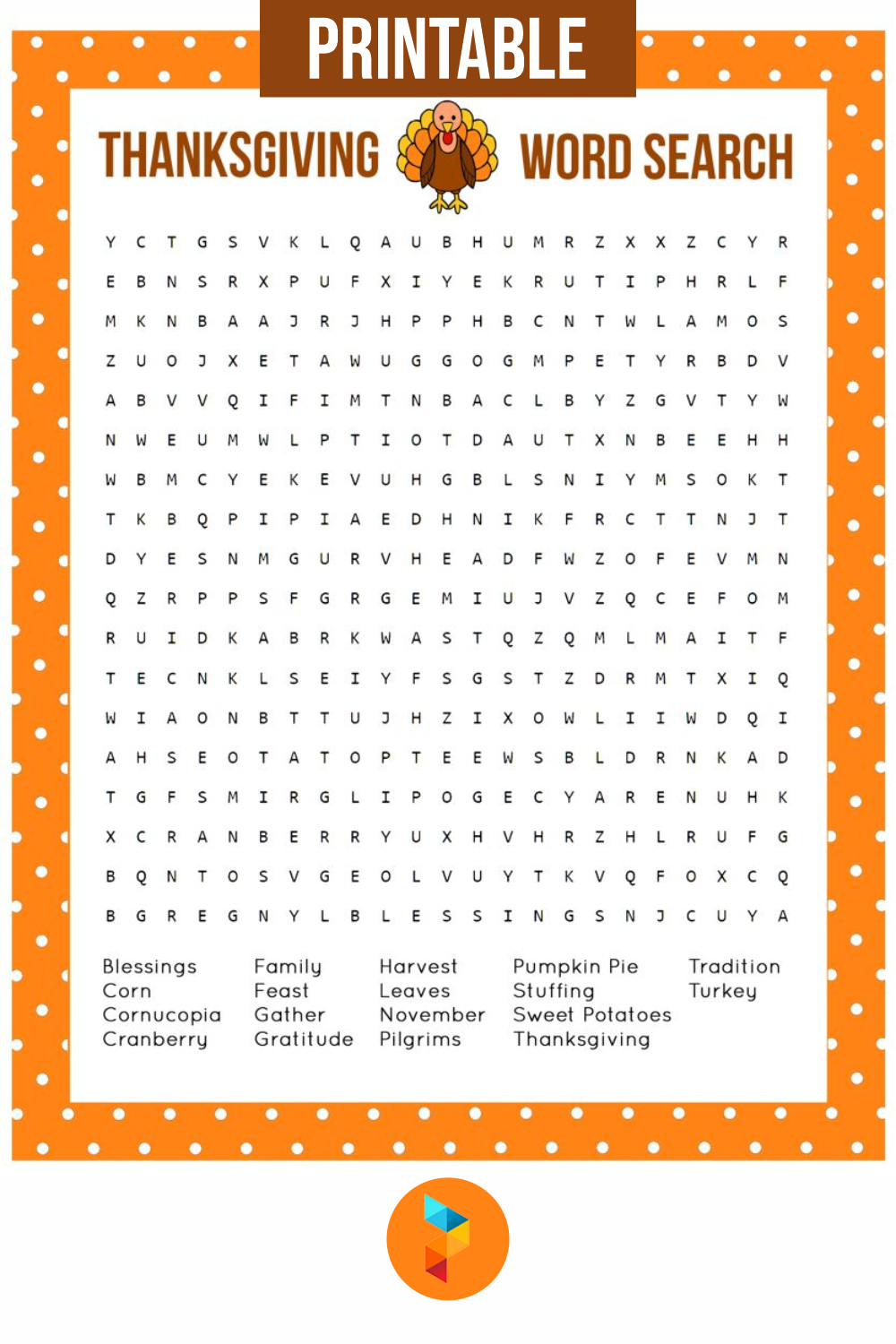 Thanksgiving foods word search answers