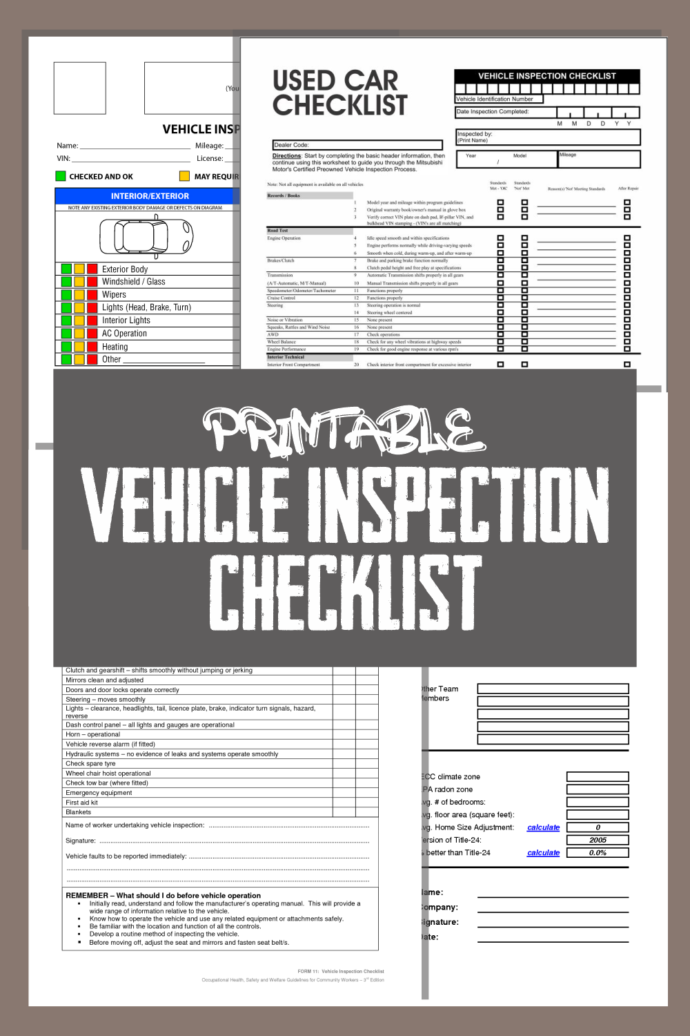 Printable Vehicle Inspection Checklist